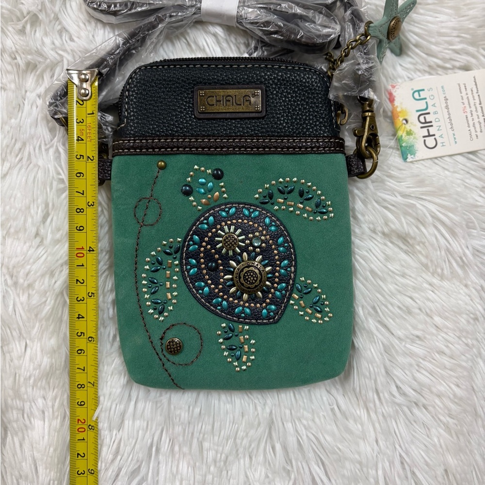 Chala Teal Crossbody Bag with Turtle Accent - Picture 5 of 7